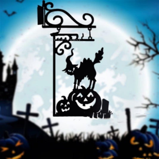Spooky Halloween Outdoor Metal Decorations – Black Cat Witch Ghost Yard Stakes