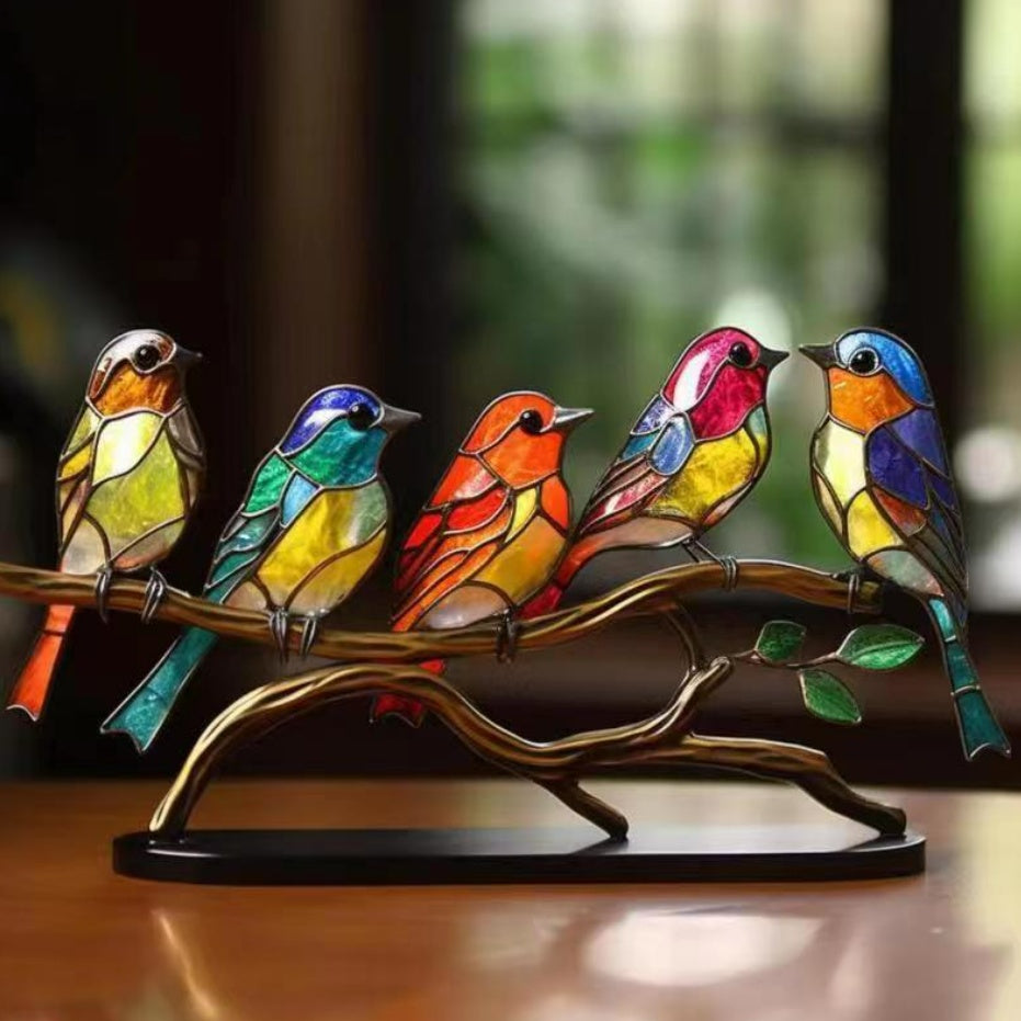 Stained Bird Desk Ornament – Home Decor for Bedroom, Living Room & Office