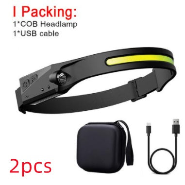 Waterproof COB LED Headlight Flashlight – USB Rechargeable Hands-Free Camping & Hunting Lamp