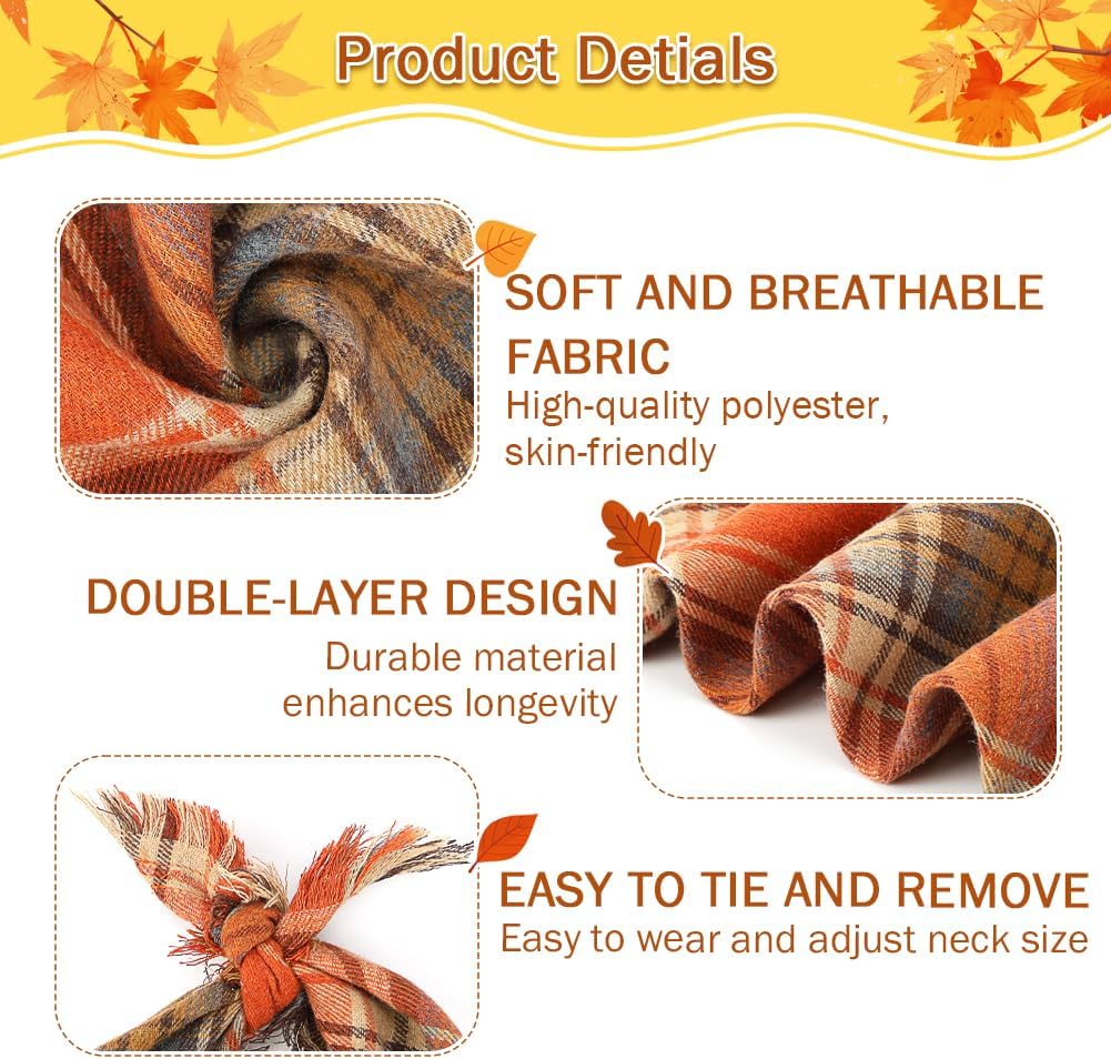 Thanksgiving Dog Bandana with Tassels – Stylish Plaid Fall Pet Scarf for Dogs