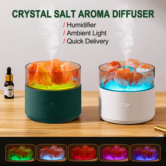 Ultrasonic Cool Mist Humidifier & Aromatherapy Diffuser – Crystal Salt Lamp Air Purifier w/ Ambient Mood Lighting