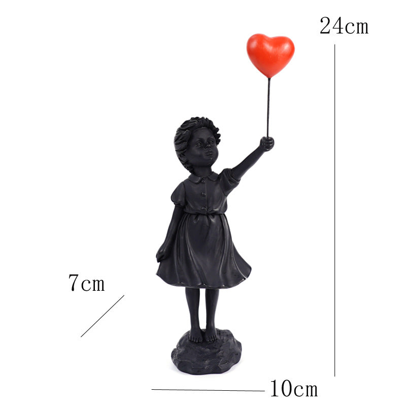 Luxury Living Room Resin Sculpture – Little Girl with Balloon Art Decor