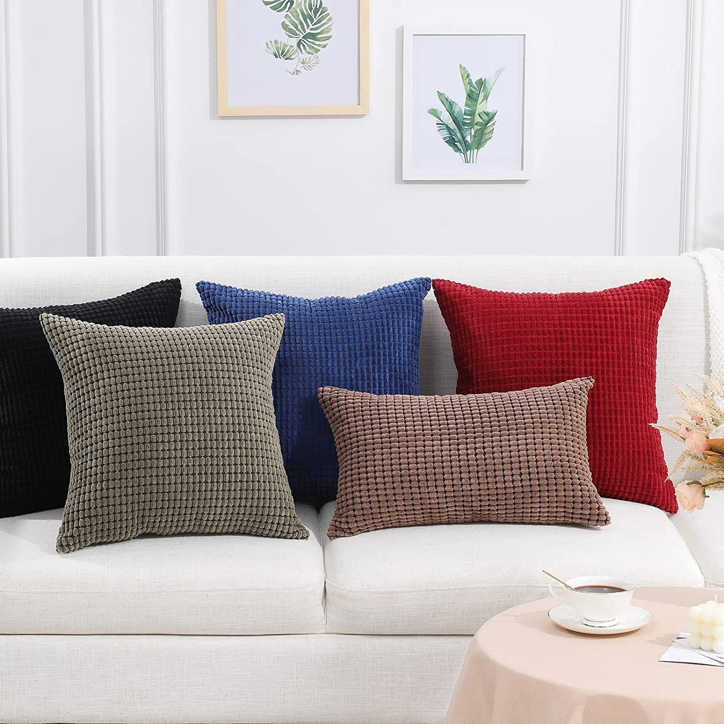 Corduroy Pillow Covers – Super Soft Boho Striped Throw Pillow Cases for Couch & Living Room