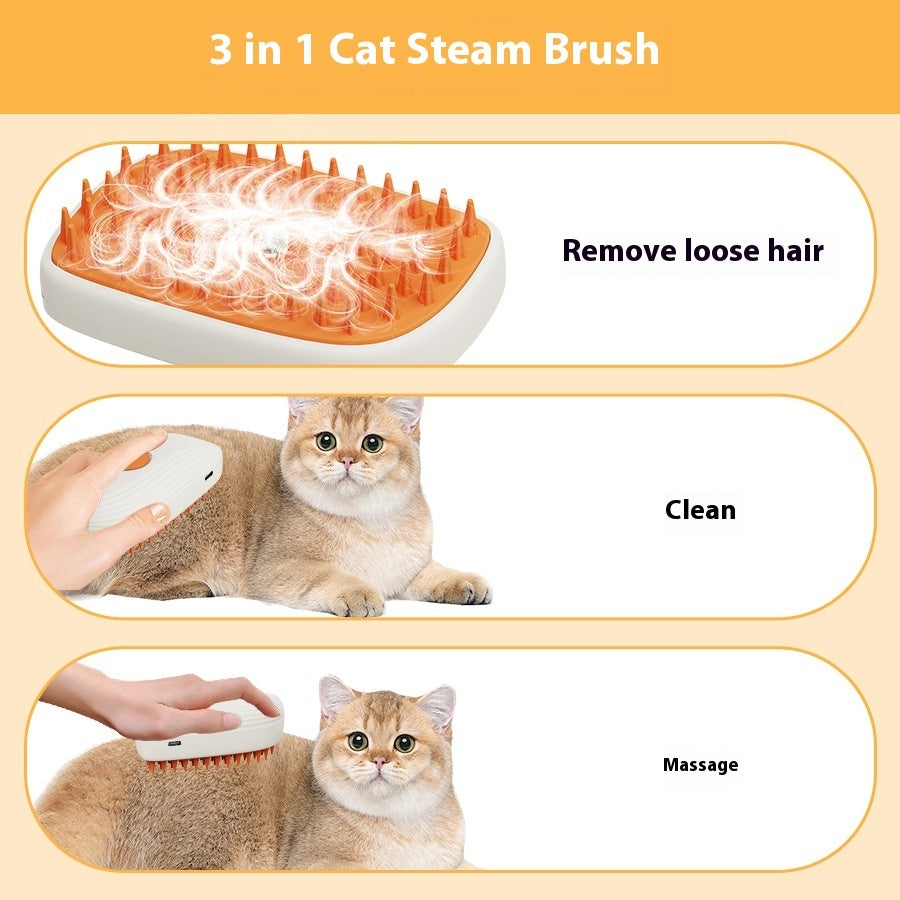 Electric Pet Steam Brush with Spray – USB Rechargeable