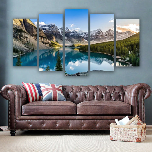Scenic Mountain Lake Canvas Wall Art 5 Piece Set Modern Wall Decor