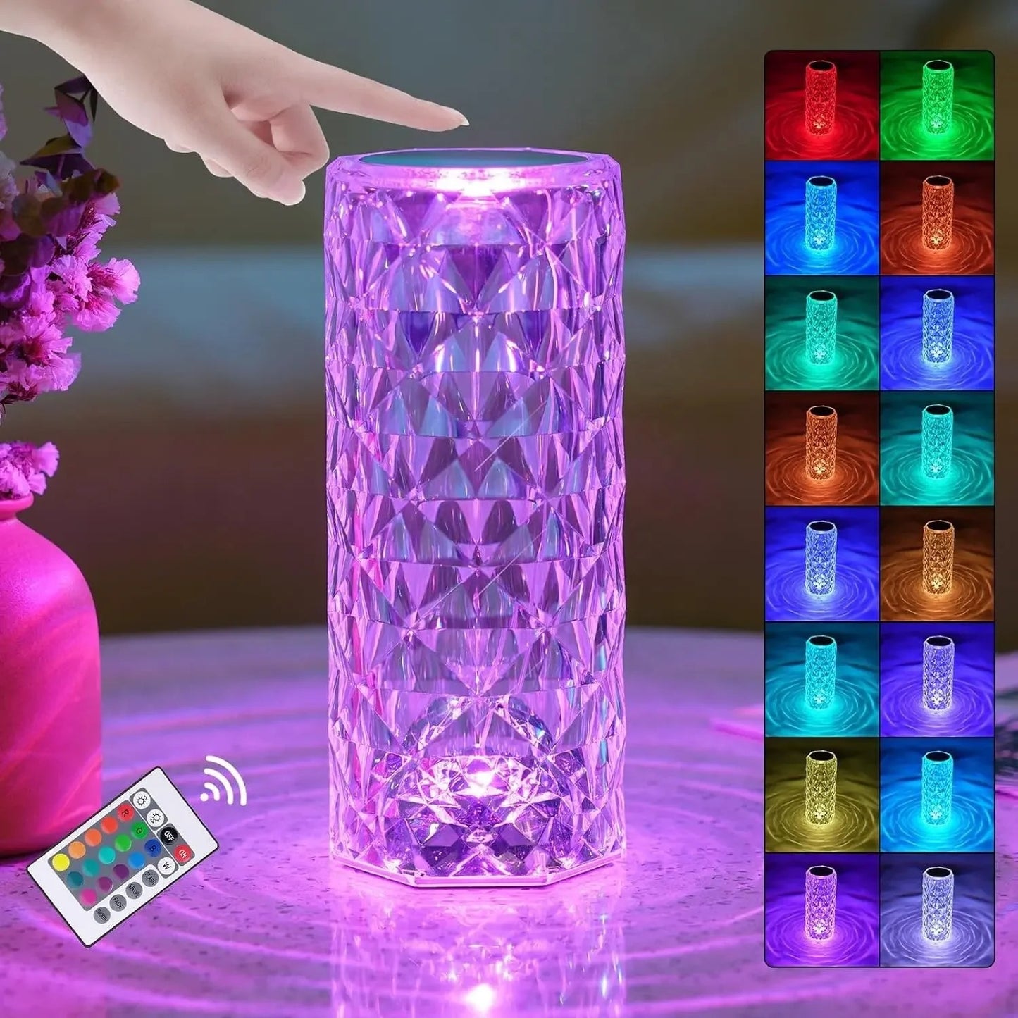 Romantic Bedroom LED Crystal Lamp – 16 Colors Rose Touch Night Light for Home Decor