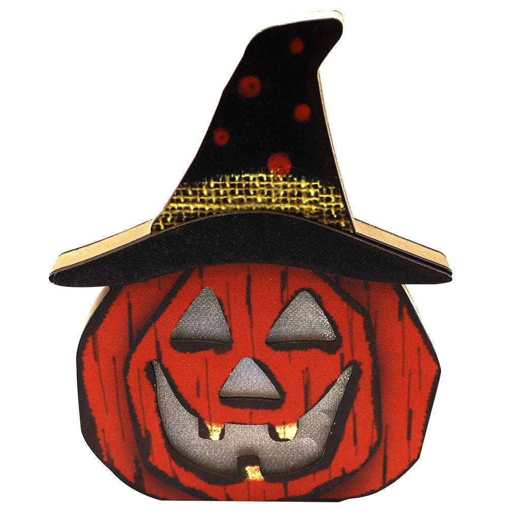 Creative Wooden Pumpkin Night Lamp Halloween LED Decor – Warm Spooky Seasonal Lighting
