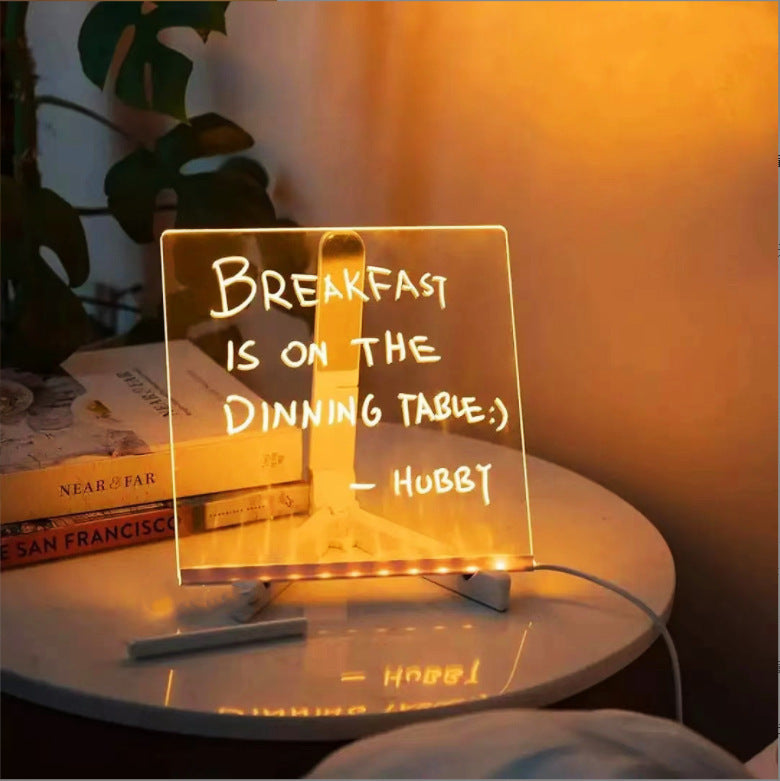 LED Night Light Acrylic Message Board – DIY Writing Lamp with 7 Pens for Notes & Room Decor