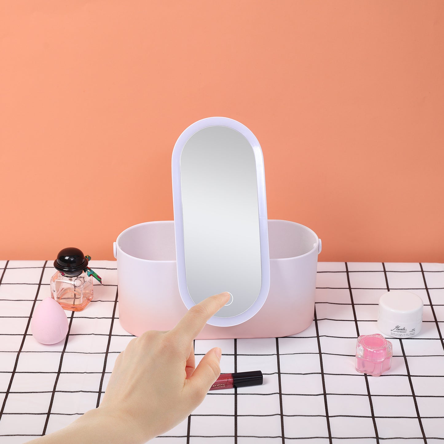 Portable LED Makeup Mirror Organizer – Travel Cosmetic Storage Box