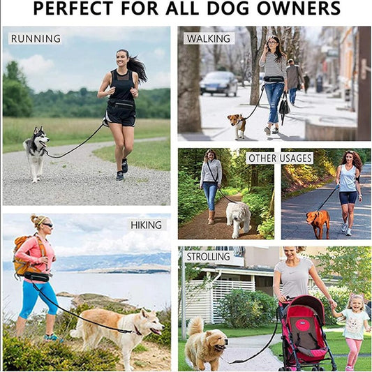 Hands Free Dog Running Leash – Shock Absorbing Waist Belt for Medium & Large Dogs