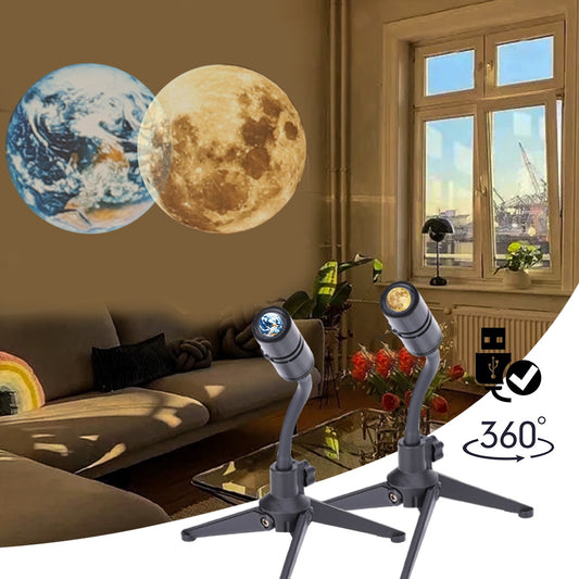 Earth and Moon Star Projector – 360° Rotating Galaxy Night Light