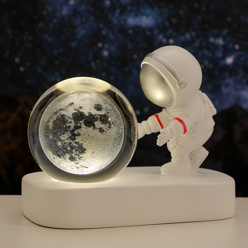 Glowing Planet Astronaut Night Lamp – Crystal Galaxy LED Bedside Light for Bedroom & Gifts
