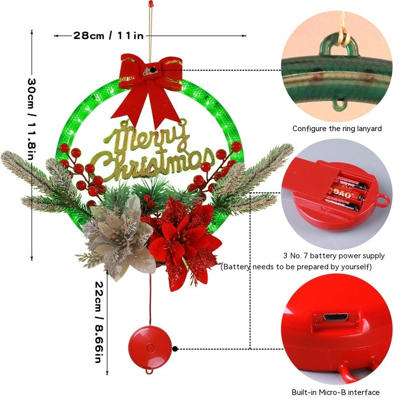 Holiday Christmas Door Decor Garland – 30CM LED Luminous Hanging Entryway Decoration