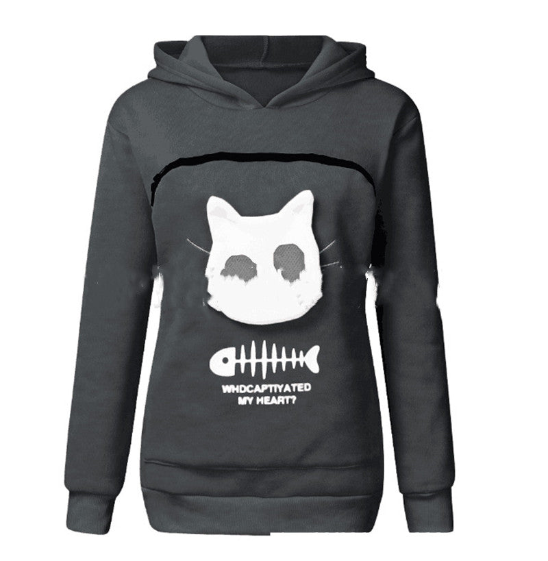 Cozy Cat Hoodie Women – Pet Pocket Sweatshirt for Carrying Cats Cute Animal Hoodie