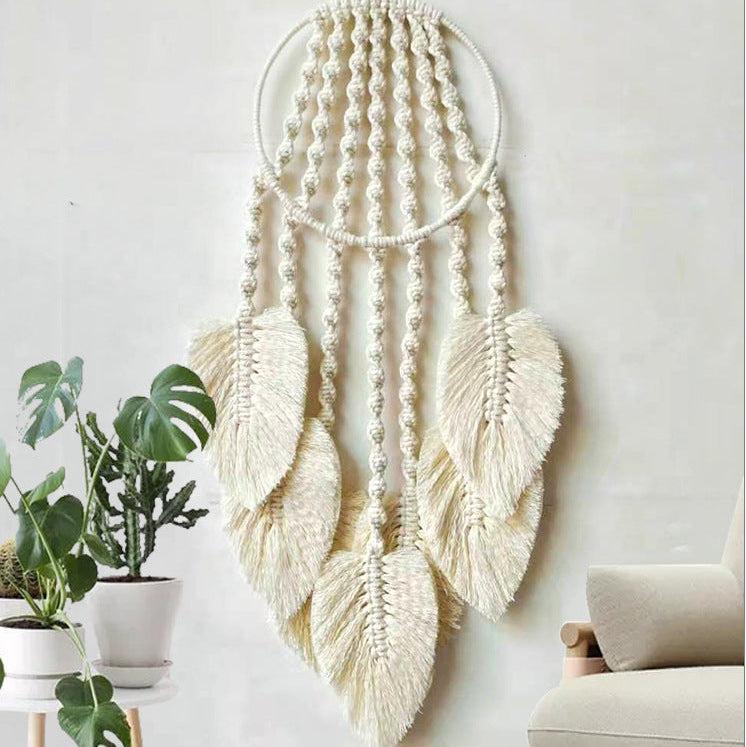 Boho Woven Leaves Tapestry Wall Hanging – Aesthetic Nature Inspired Home Decor