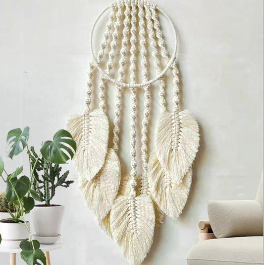 Boho Woven Leaves Tapestry Wall Hanging – Aesthetic Nature Inspired Home Decor