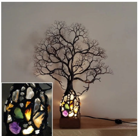Luxury Gem Accent Tree Lamp – Ancient Metal Sculpture for Home Decoration