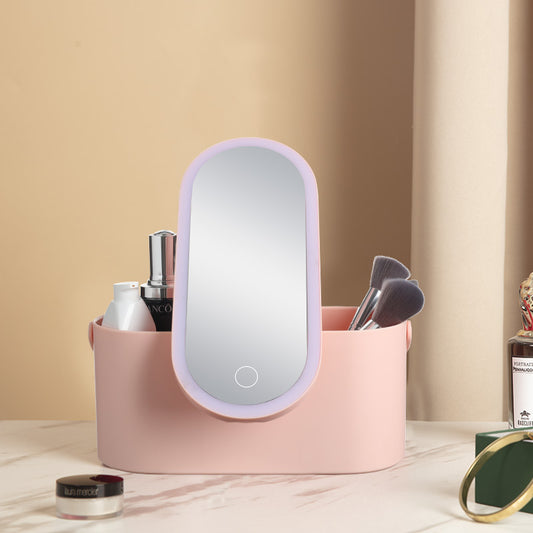 Portable LED Makeup Mirror Organizer – Travel Cosmetic Storage Box