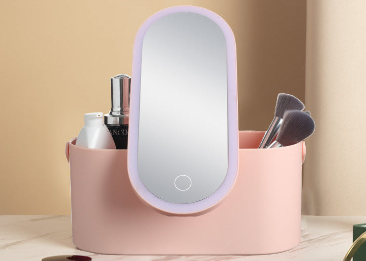 Portable LED Makeup Mirror Organizer – Travel Cosmetic Storage Box
