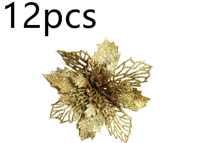Christmas Glitter Fake Flowers – Festive Tree Decorations for Home & Party Setup
