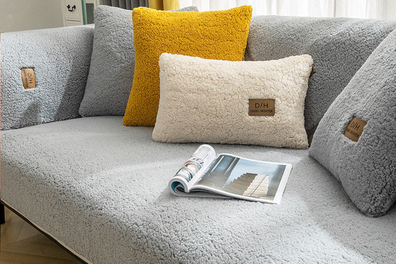 Cozy Lamb Wool Sofa Towel Cover – Thick, Soft, Anti-Slip Couch Protection