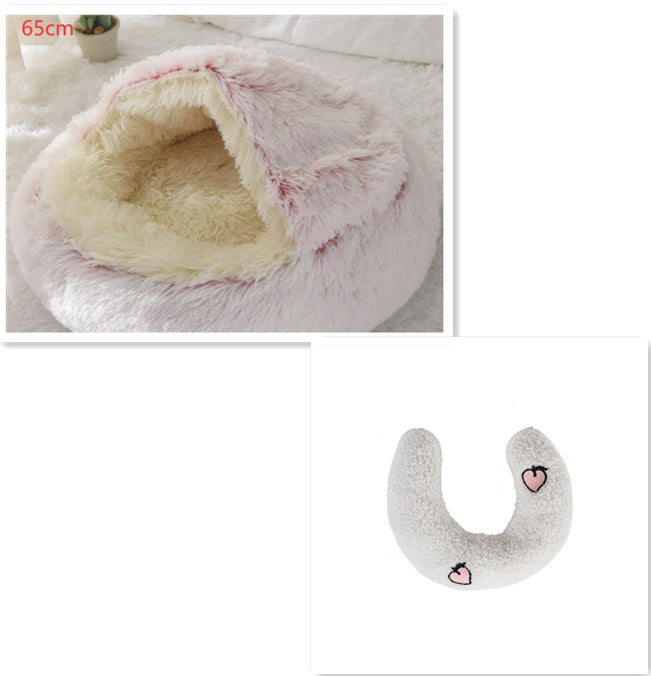 Cozy Round 2‑in‑1 Cat & Dog Bed – Warm Winter Pet Bed, Plush Soft Comfort House