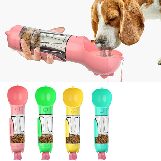 Portable Pet Travel Bottle – 3-in-1 Dog Water Feeder & Waste Bag Dispenser