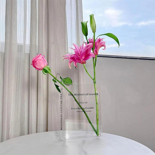 Creative Transparent Flower Vase – Clear Book Style Modern Home Decor Vase