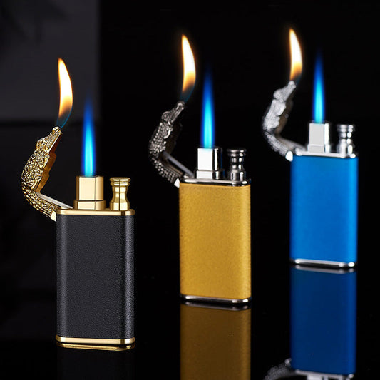 Windproof Jet Flame Torch Lighter – Creative Dolphin Dragon Tiger Double Fire Metal Refillable Lighter