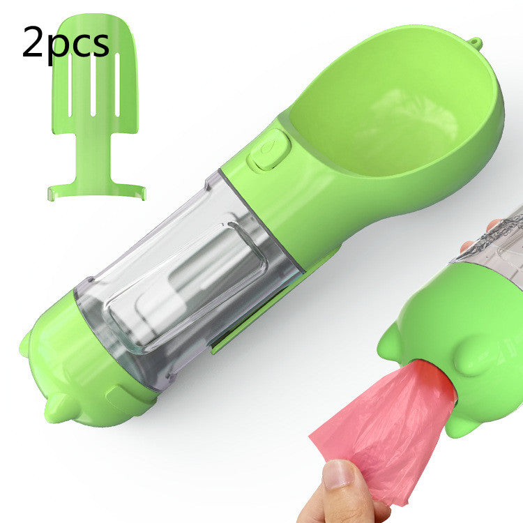 All-in-One Dog Travel Water Bottle – Portable Pet Water Dispenser with Food Bowl & Poop Bag Storage