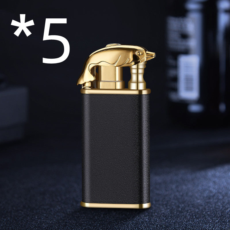 Windproof Jet Flame Torch Lighter – Creative Dolphin Dragon Tiger Double Fire Metal Refillable Lighter
