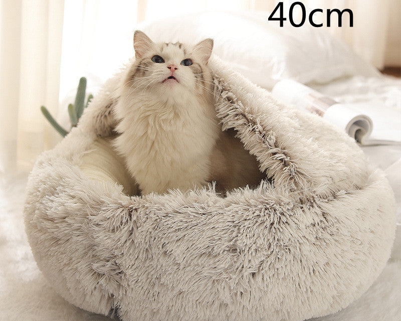 Cozy Round 2‑in‑1 Cat & Dog Bed – Warm Winter Pet Bed, Plush Soft Comfort House
