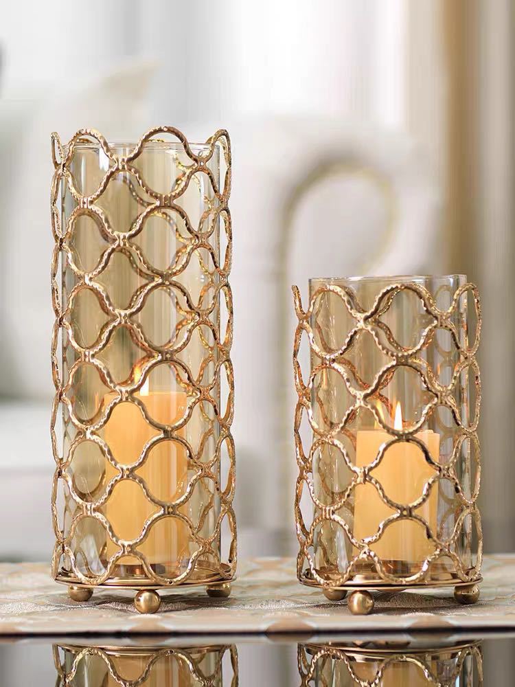 Elegant Gold Metal Glass Vase – Hollow Out Decorative Flower Stand for Living Room Decor