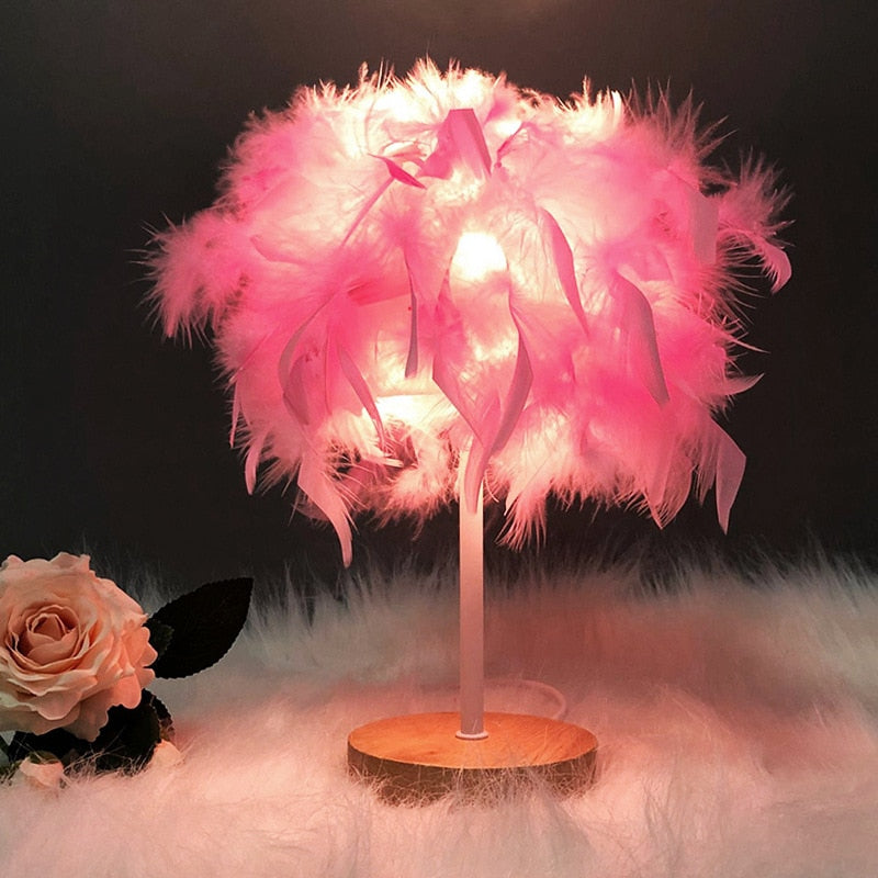 LED Feather Lamp – Elegant Bedside Table Light for Bedroom & Living Room Decor