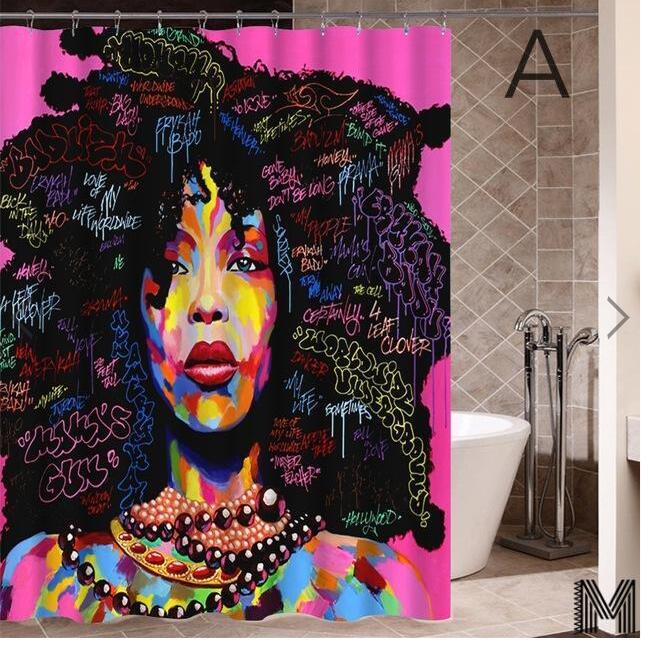 Modern Bathroom Shower Curtain with African Girl Hip Hop Graffiti Design