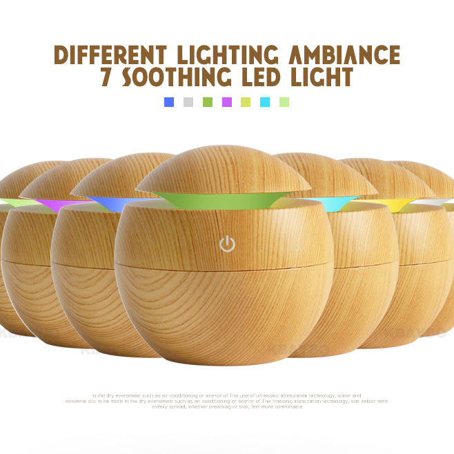Essential Oil Diffuser Humidifier USB – Ultrasonic Air Purifier with 7-Color LED Night Light