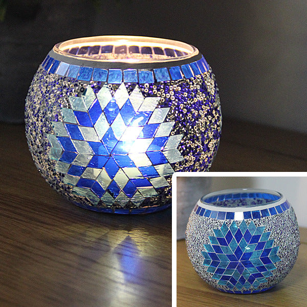 Colorful Mosaic Glass Candle Holder – Elegant Romantic Lighting for Home & Events
