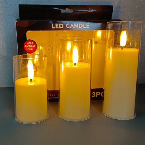 LED Simulation Candle Lamp – Glass Cup Ambient Light, Holiday Decoration