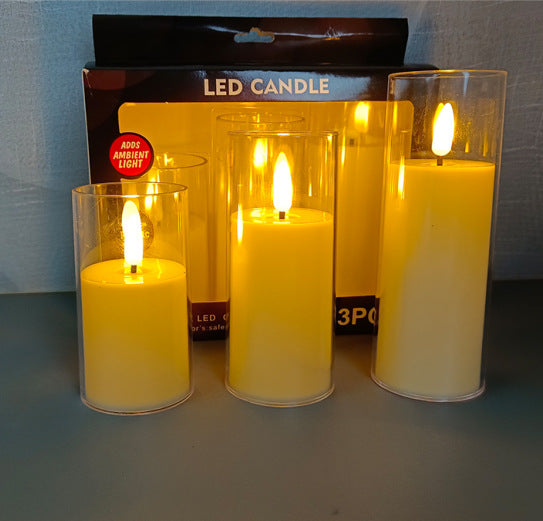 LED Simulation Candle Lamp – Glass Cup Ambient Light, Holiday Decoration