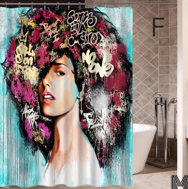 Modern Bathroom Shower Curtain with African Girl Hip Hop Graffiti Design