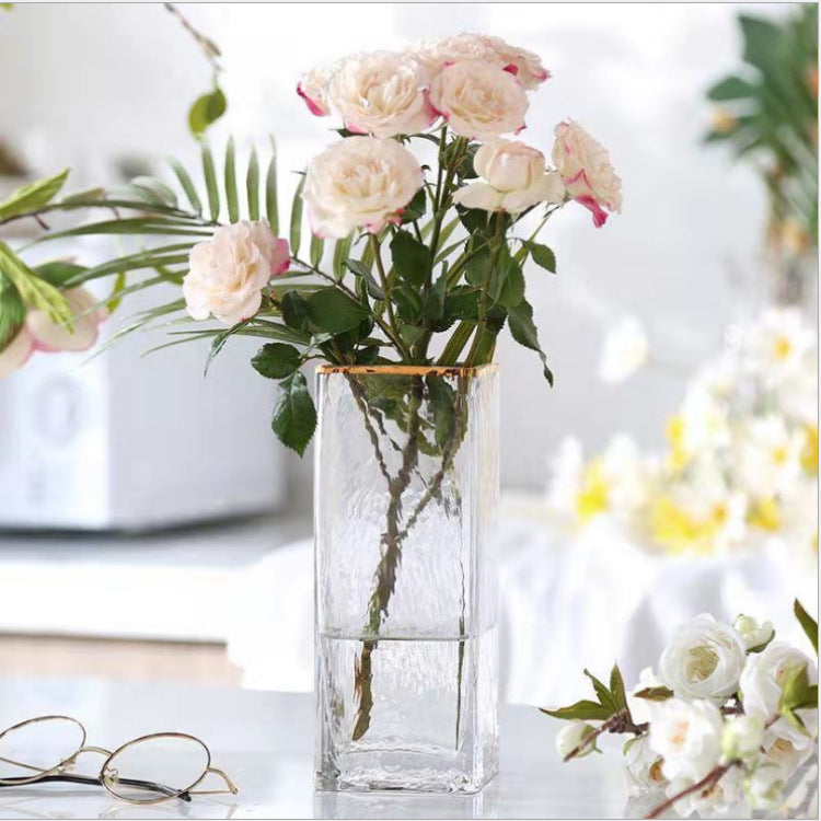 Elegant Transparent Glass Vase – Gold Painted Flower Vase | Home Table Decor