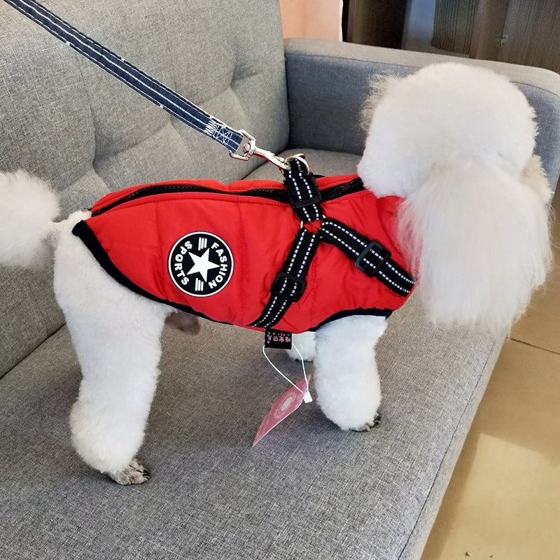 Warm Dog Coat with Harness – Waterproof Winter Jacket for All Dog Sizes