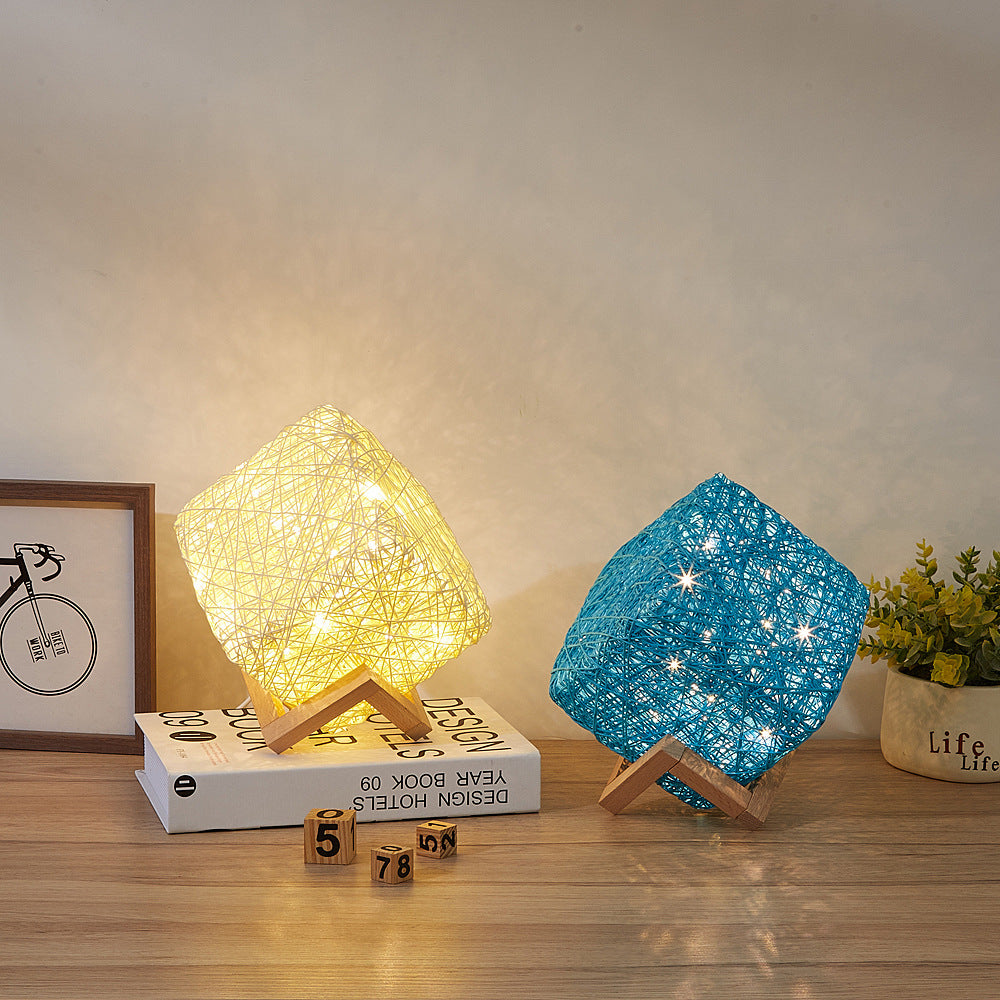 Cozy Rattan LED Lamp – Dimmable USB Night Light | Aesthetic Desk Decor