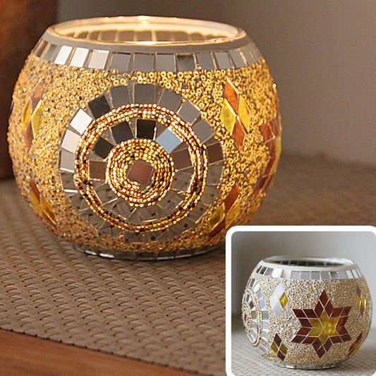 Colorful Mosaic Glass Candle Holder – Elegant Romantic Lighting for Home & Events