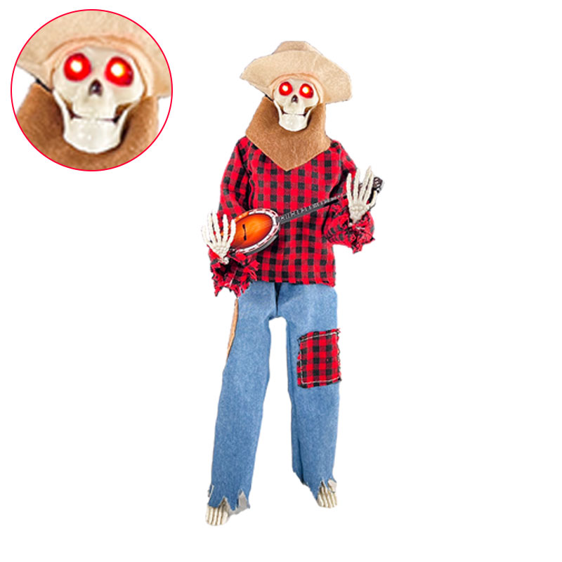Glowing Skull Skeleton Decor – Halloween Party Prop with Light Up Eyes