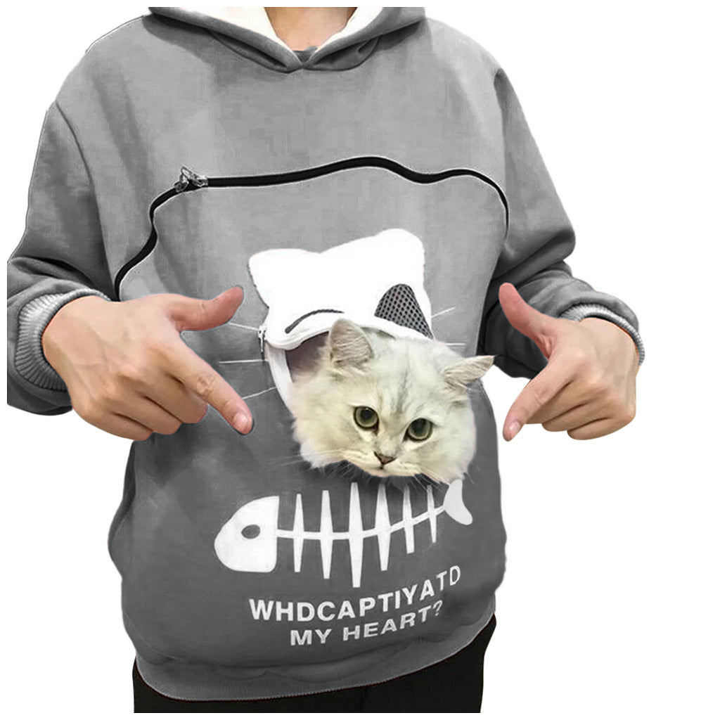 Cozy Cat Hoodie Women – Pet Pocket Sweatshirt for Carrying Cats Cute Animal Hoodie