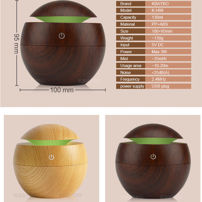 Essential Oil Diffuser Humidifier USB – Ultrasonic Air Purifier with 7-Color LED Night Light