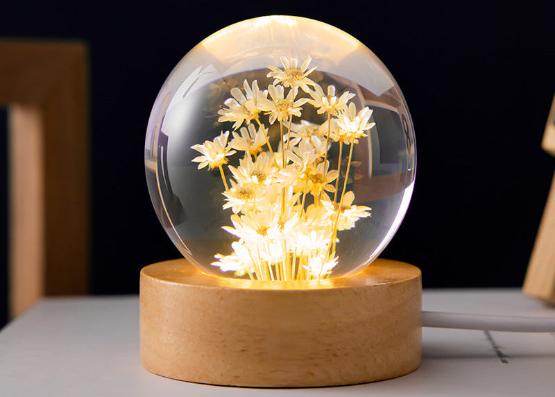 Crystal Ball Flower Night Lamp – LED Ambient Light for Bedroom