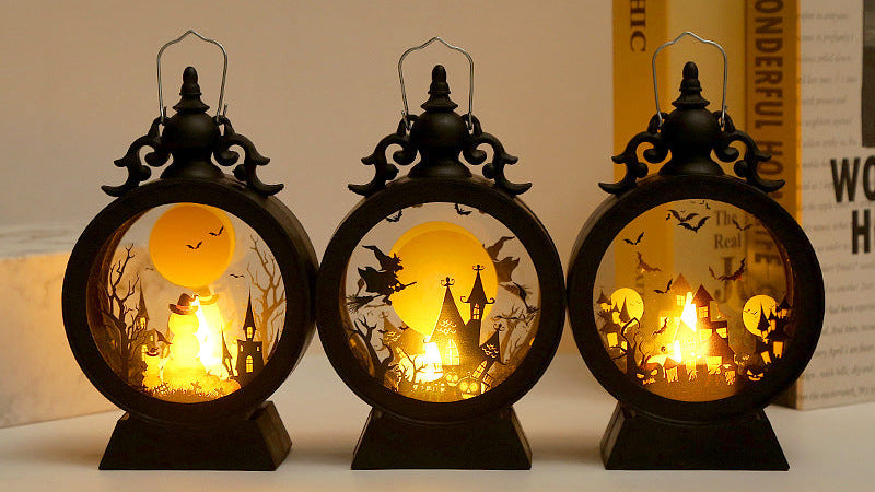 Retro Halloween Storm Lantern – Portable Candle Light for Indoor & Outdoor Decor
