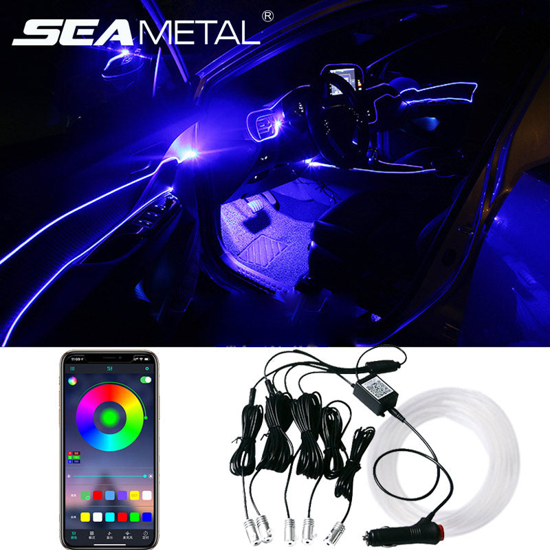 Car Fiber Optic Ambient Light Kit – RGB LED Interior Lights with App & Music Sync Control